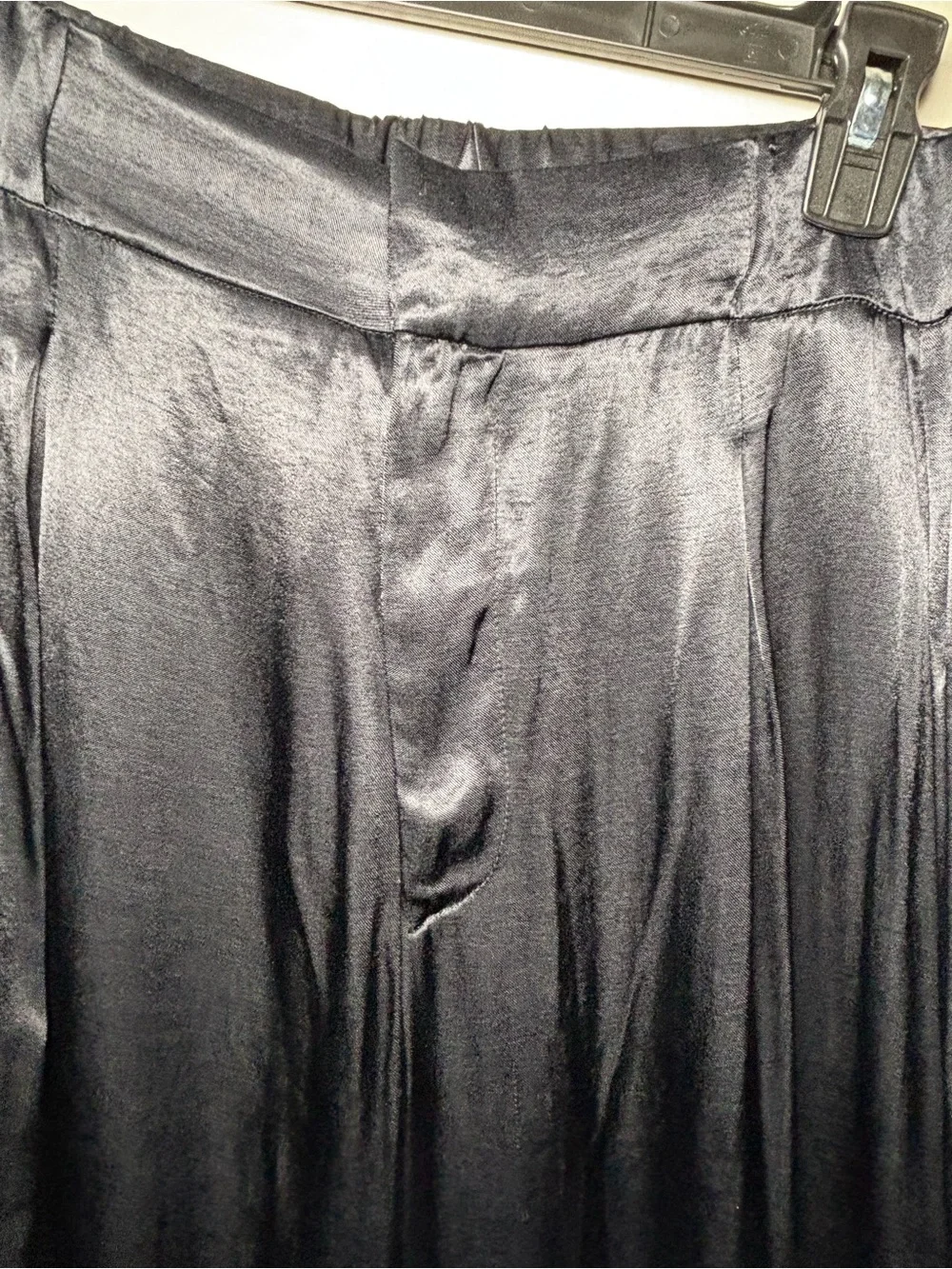 Free People Black Satin Wide-Leg Dress Pants